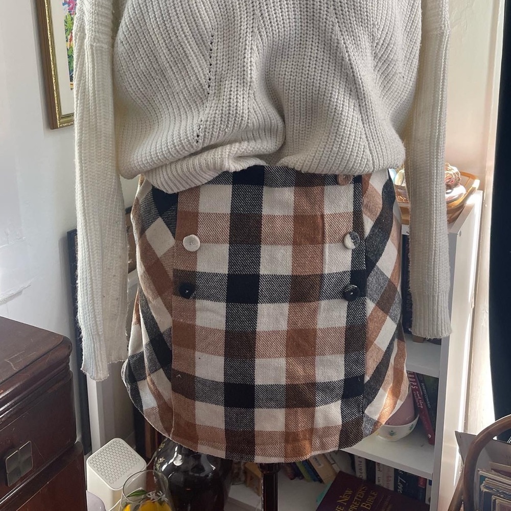 Wool feel plaid skirt with pockets